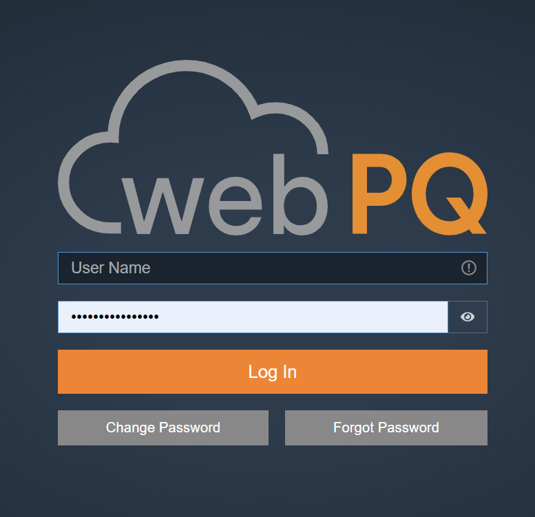 Inlog scherm WEBPQ